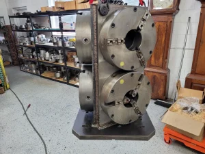 Large Tombstone Milling Fixture with three 16″ Bison  3205-15 3/4 Scroll Three Jaw Chucks