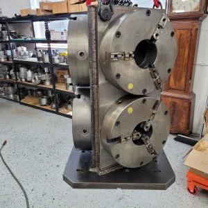Large Tombstone Milling Fixture with three 16" Bison  3205-15 3/4 Scroll Three Jaw Chucks