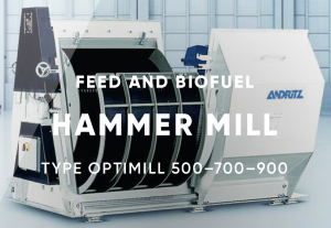 Andritz OPT500 Industrial Hammer Mill used for pretreatment of raw material before pelletizing – Year 2014