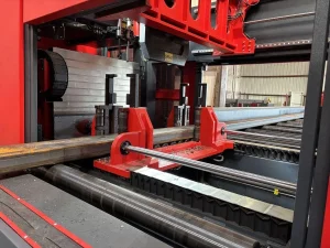 Akyapak 3 ADM 1200 Three Spindle 10-Axis CNC Beam Drill Line with Akyapak AST 1300 Miter Bandsaw Drilling Milling Tapping Countersinking Layout Marking Year 2025