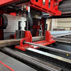 Akyapak 3 ADM 1200 Three Spindle 10-Axis CNC Beam Drill Line with Akyapak AST 1300 Miter Bandsaw Drilling Milling Tapping Countersinking Layout Marking Year 2025