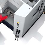 Available now : used SW BA W02-22i CNC 2-Spindle 4-Axis Horizontal Machining Center with Robot Loader Integrated Ceiling-Mounted Fanuc LR Mate 200iD 6-Axis Robot – Year 2022 made in Germany